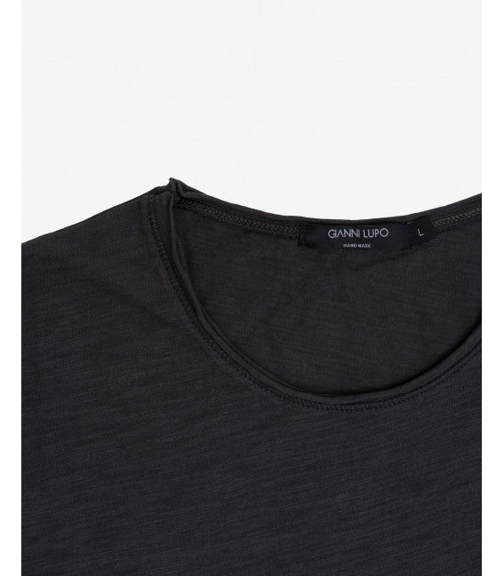 Gianni Lupo GL1053F Basic slubbed T-shirt with raw edges Black